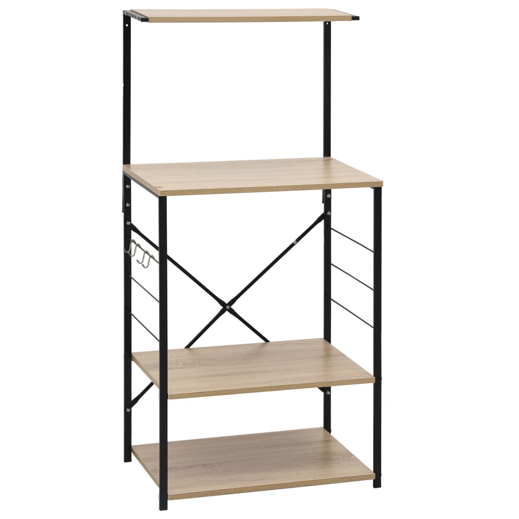 Microwave Shelf Black and Oak Finish 60 x 39.6 x 123 cm Engineered Wood