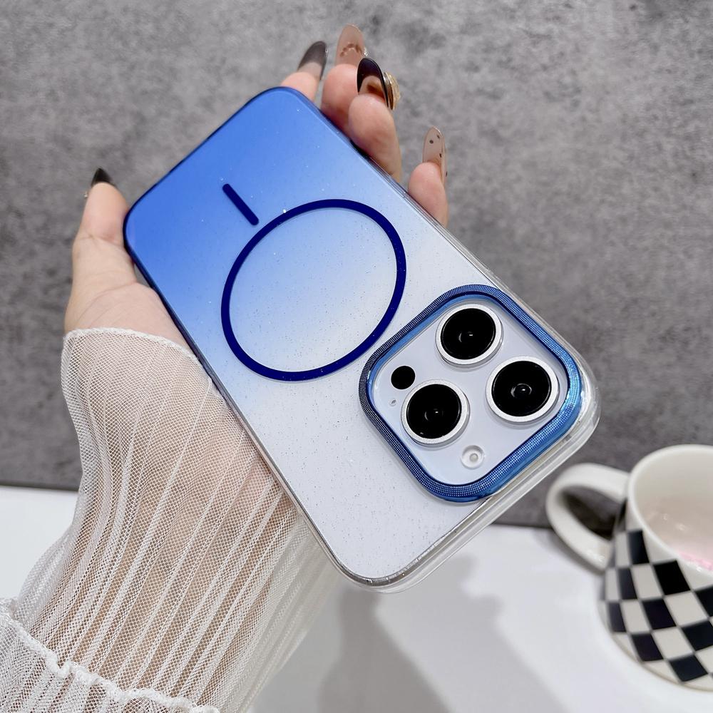 KEYSION Luxuriöse magnetische Handyhülle mit Farbverlauf und Glitzer für MagSafe für iPhone 14 15 16 Pro Max 16e 16 Plus Harte PC Stoßfeste Hülle