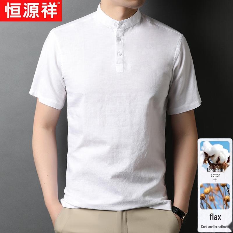 Men s New Chinese Style Linen Blend Short Sleeve Shirt 3XL