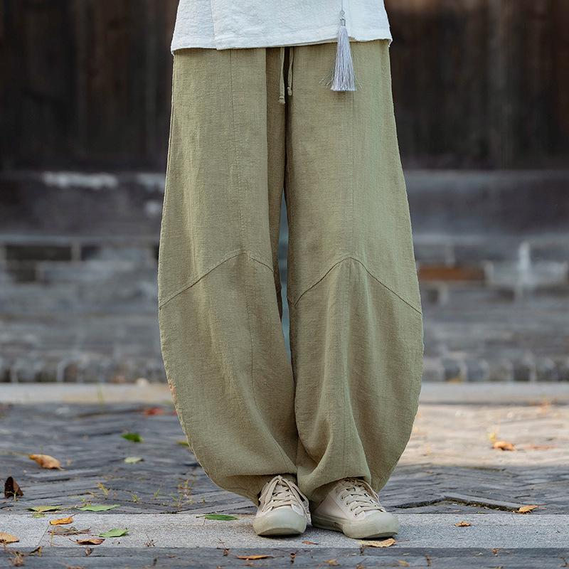 Women's Spring Retro Zen Loose Ramie Cotton Linen Harem Pants for Kung Fu Meditation