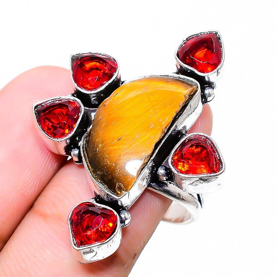 

Кольцо из стерлингового серебра 925 пробы с натуральным тигровым глазом, грубым драгоценным камнем, гранатом, размер 8 J1i45