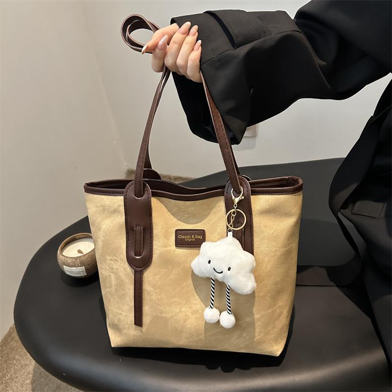 Retro Large-capacity Tote Bag Women's 2025 New Fashion Texture Shoulder Bag Simple Work Commuter Bag Splicing