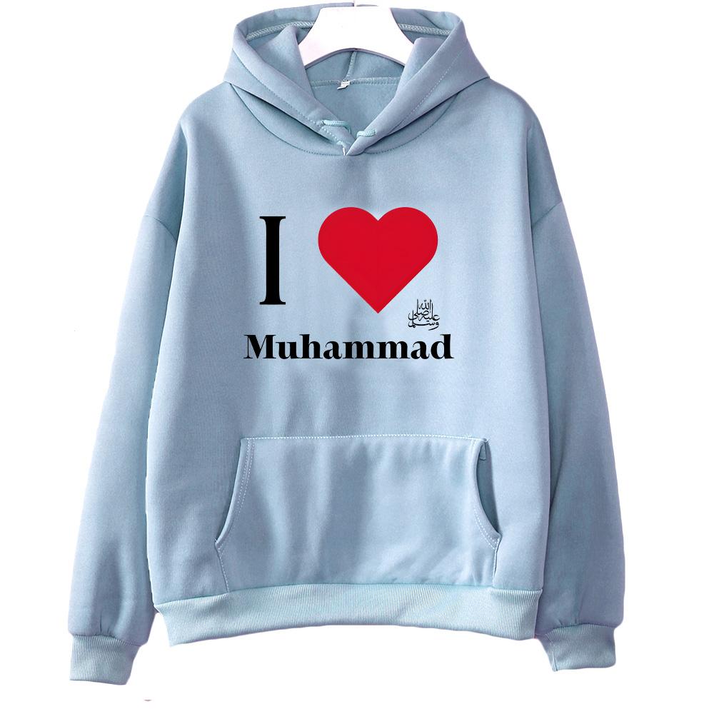 Ich liebe Muhammad Hoodies Langarm mit Kapuze Retro Harajuku Pullover Damenmode Sweatshirts