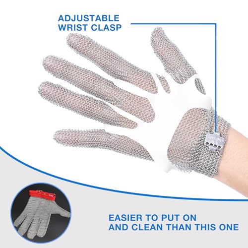 Guante Malla Acero Inoxidable XXS-XL, Protección Anticorte Nivel A9 - Material Grado Alimenticio Resistente para Cocina, Carnicería, Chef