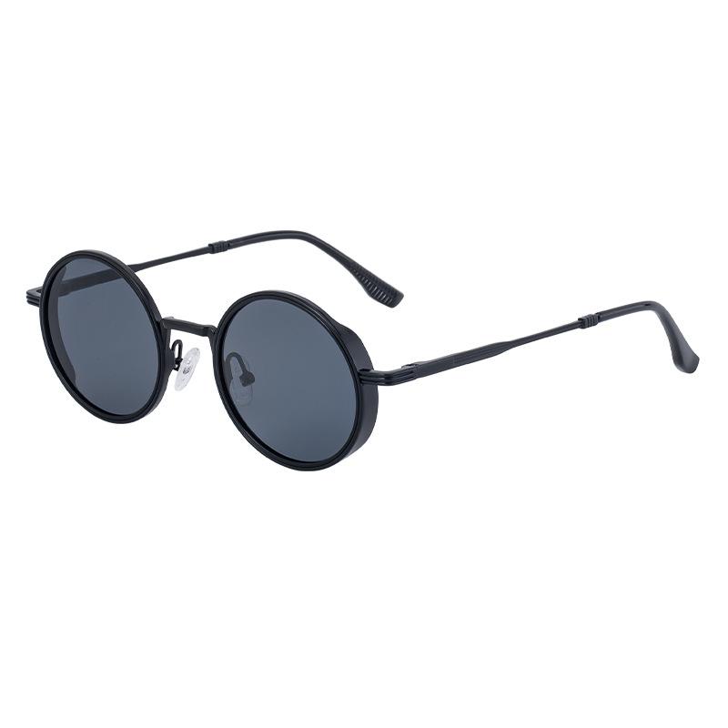 Non-polarized Round Frame Sunglasses for Men with Spring Legs, Retro and High-end Sunglasses, Metal Oval Frame Glasses