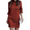 Women's Mock Neck Sweater Dres Long Lantern Sleeve Rib Knit Stretch Bodycon Sweater Dress