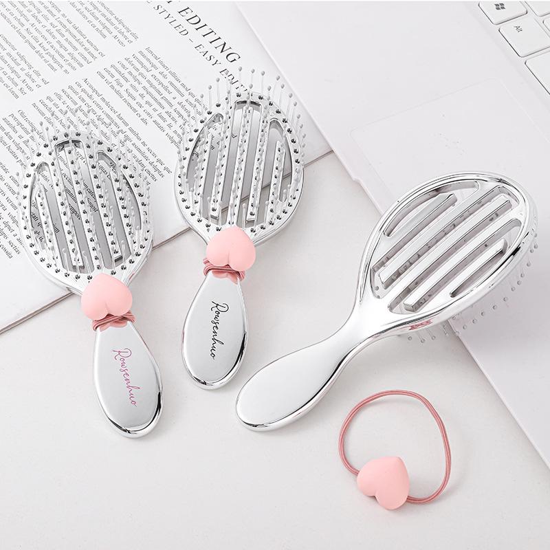 Electroplated Silver Massage Comb with Folding Mirror and Anti-Static Air Cushion – Student Girl Ins Style