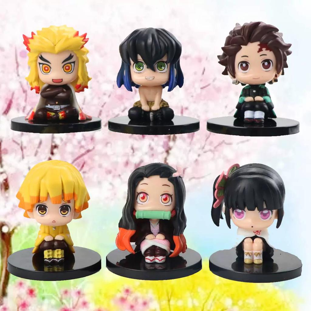 Demon Slayer Chibi-style Sitting Tanjiro And Zenitsu Agatsuma Toy Figurine/car Toy