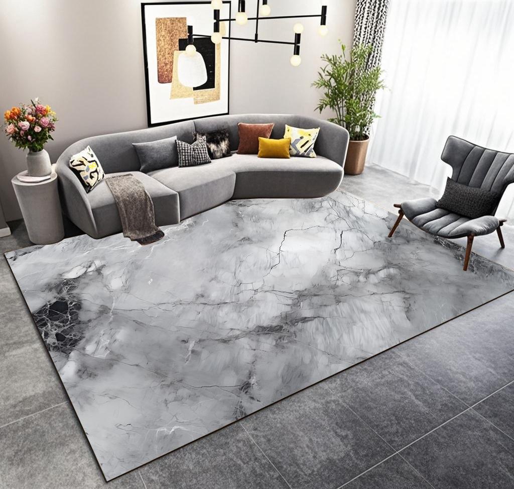 Luxury Gray Marble Living Room Carpet Nordic Home Decoration Sofa Fluffy Plush Rug Large Area Bedroom Bedside Antiskid Mat Floor
