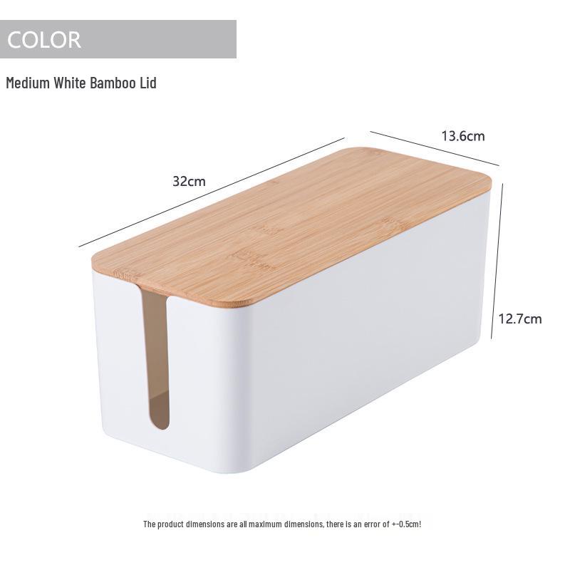 Minimalist Cable Management Box with Bamboo Lid