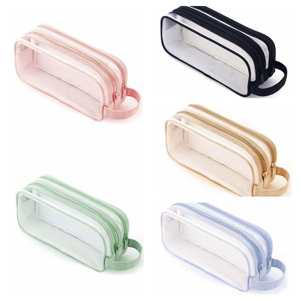 Large Grid Mesh Pencil Case Two Compartment Marker Pouch Stationery Organizer Multi-Color Zipper Closure Pencil Bag