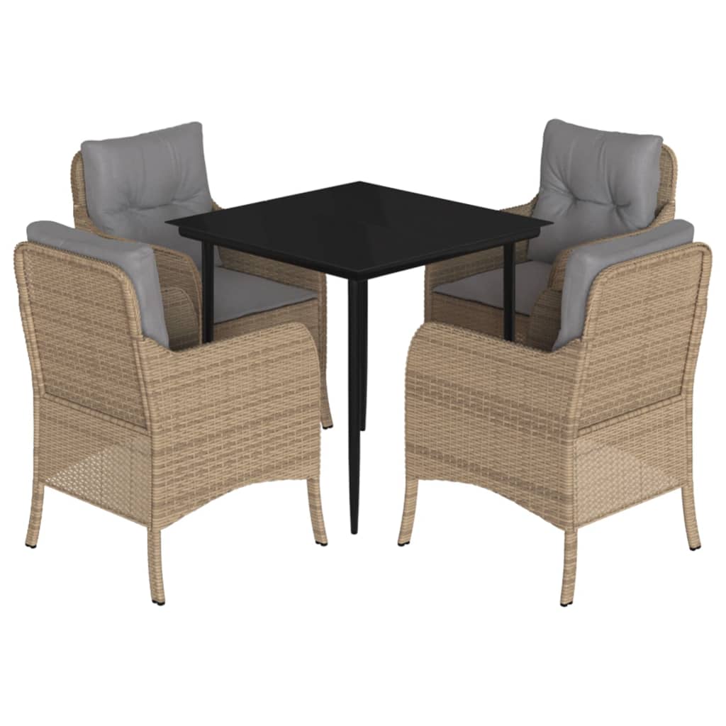 Vidaxl 5-Cz. Garden Furniture Set With Cushions, Beige, Poly Rattan