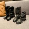 European and American large-size rivets, new stacking boots for women, medium tube thick-soled heightening trouser tube boots for women