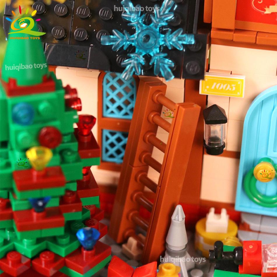 Non-Toxic 1377Pcs City Christmas House Moc Model Building Blocks Diy Santa Claus Decorative Construction Bricks Toys Adult Gift