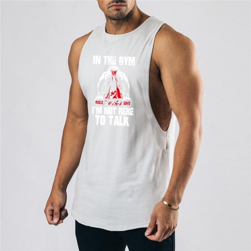 Muscleguys Letní pánská bavlněná prodyšná vesta se širokými rameny, fitness volný top bez rukávů, ležérní trička s potiskem