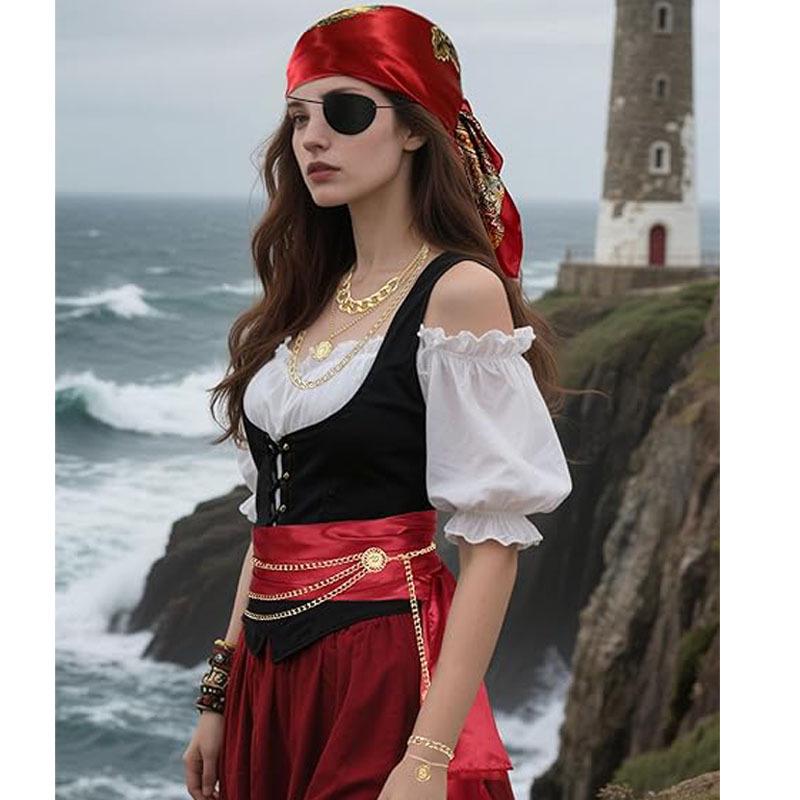 Pirate Costume Accessory Set: Headscarf, Belt, Necklace & Bracelet for Halloween Dance Party Cosplay