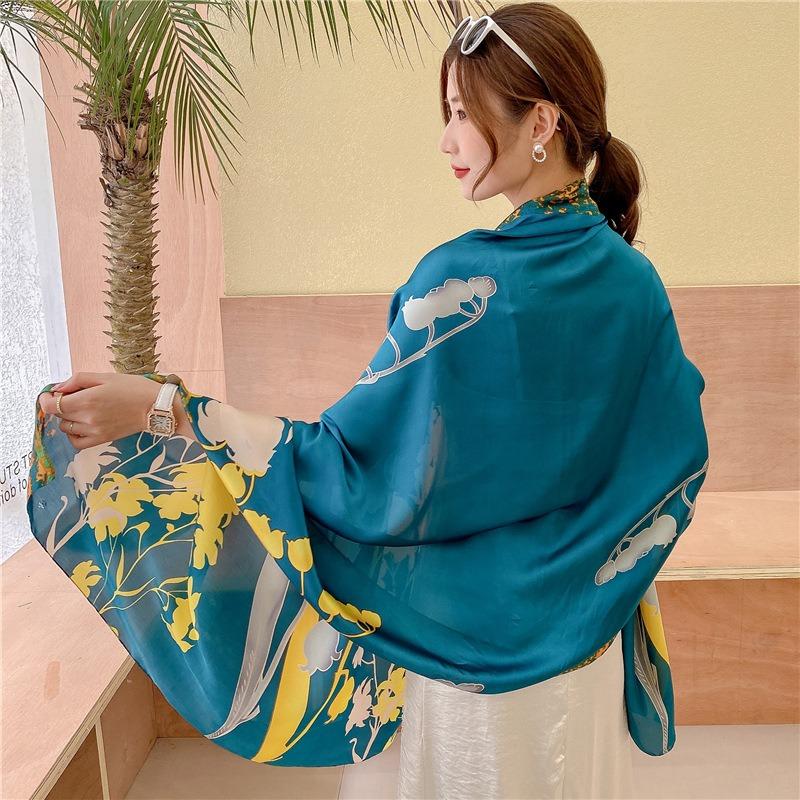 New Li brocade orchid silk scarf women's imitation silk scarf thin large size shawl resort beach scarf silk scarf