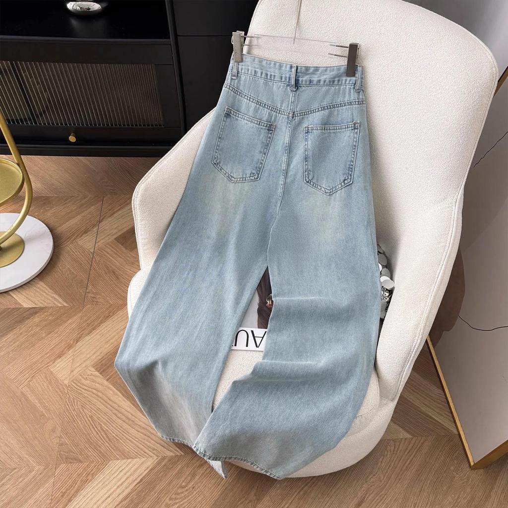 Girl's Jacquard Wide-Leg Slimming Jeans - Women's Spring 2025 High-Waisted Straight-Leg Pants