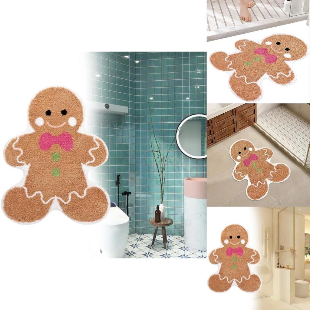 Holiday Gingerbread Man Floor Mat With Cartoon Design For Living Room