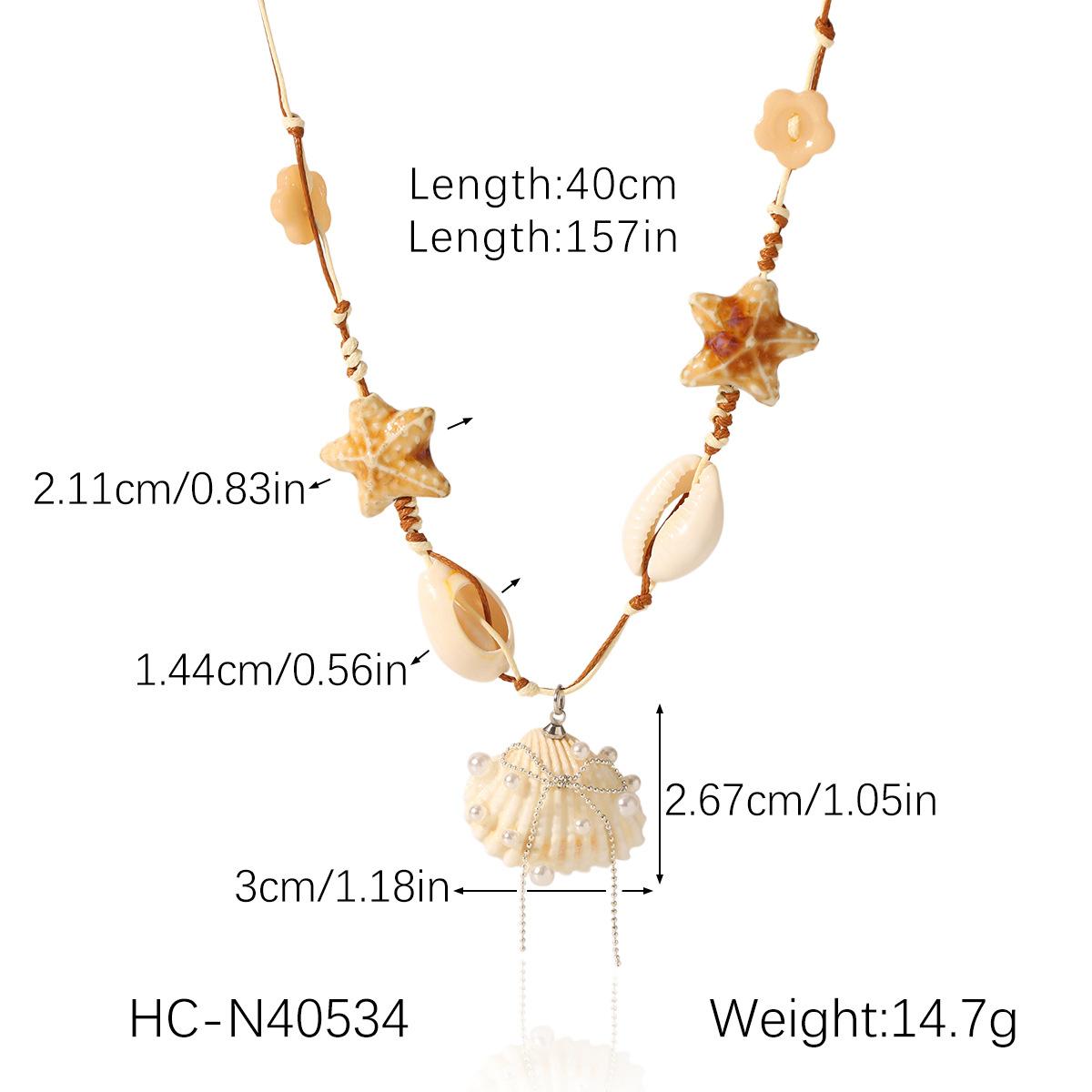 Dopamine Starfish Natural Shell Necklace for Women, Ocean Style Beaded Pearl Clavicle Chain, Niche Design Neck Jewelry