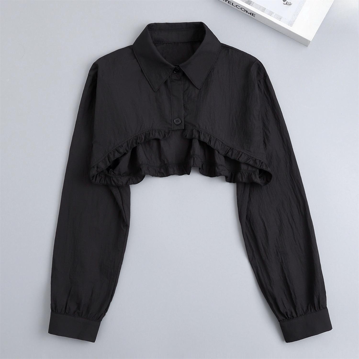 

Женские жакеты с оборками, длинными рукавами, с имитацией воротника и лацканами на пуговицах, укороченные топы, накидки на плечи, съемный воротник, панк-ложный воротник