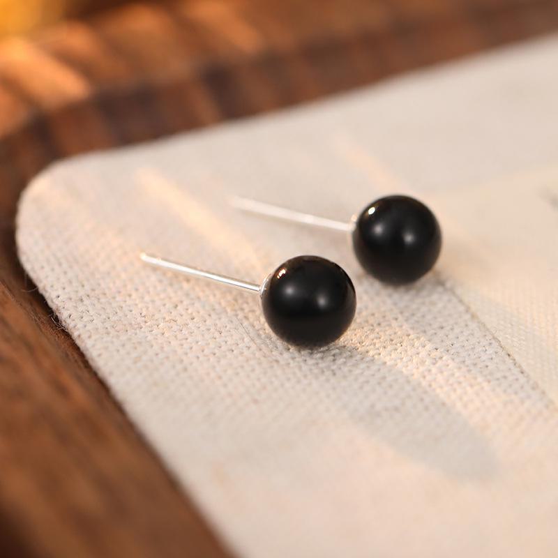 

Серебряные корейские серьги с черным агатом для женщин - простые, элегантные, универсальные, небольшие эффектные украшения 6mm