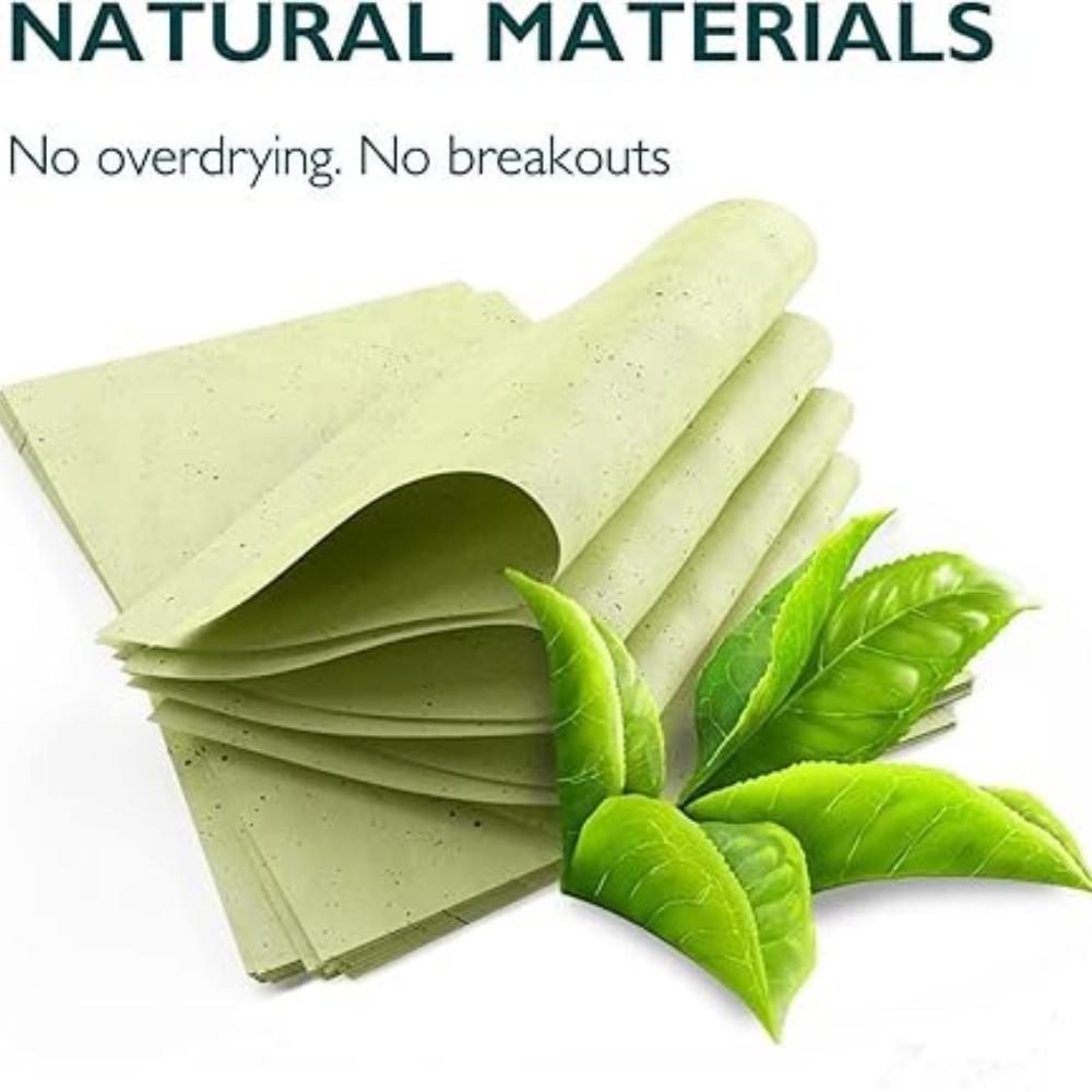 Green Tea Infused Premium Oil Blotting Sheets - 100 Pcs Thick Facial Blotting Papers for Oily Skin, Acne Control -  for Women and Men