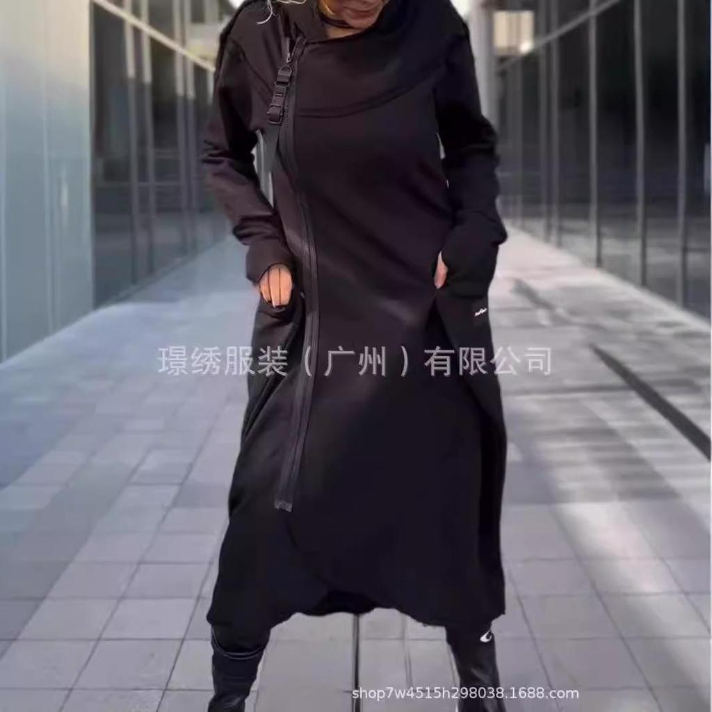 Women's Purple Hooded Long Coat, Zip Front, Side Pockets, Oversized Fit