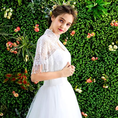 Frauen Hochzeit Braut Mantel Pullover Cape Quaste Einfarbig Spitze Schal Aushöhlen Atmungs Dünne