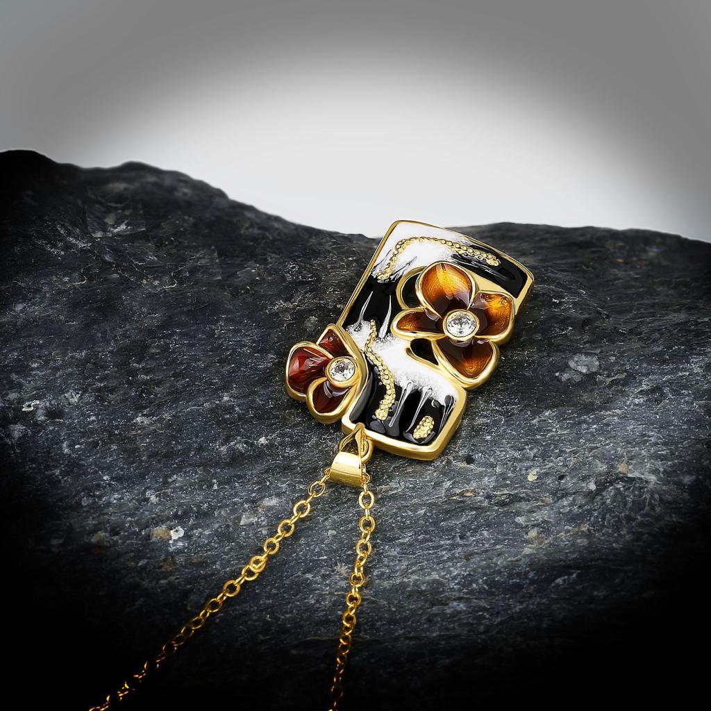 Geometric European and N Womens Necklace with Gold Flowers and Zircon