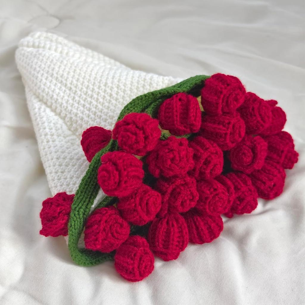 Crochet Flowers Bouquet Blanket Handmade Rose Blanket Round Floral Soft Romantic Gifts for Birthday Wedding Home Decor Bed Sofa-Finished Product