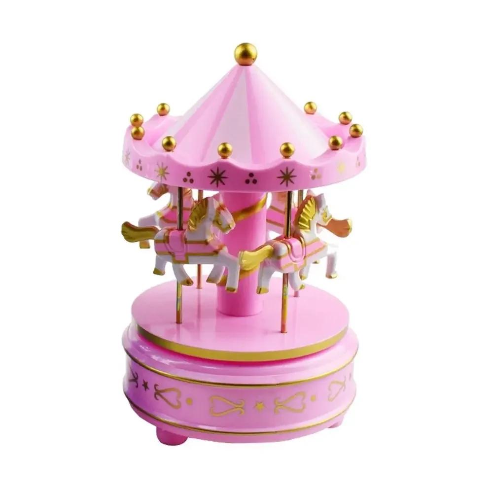 Boîte à musique tournante exquise de dessin animé Ornement de bureau Carrousel Boîte à musique Facile à utiliser Grande roue Cadeau pour petite amie