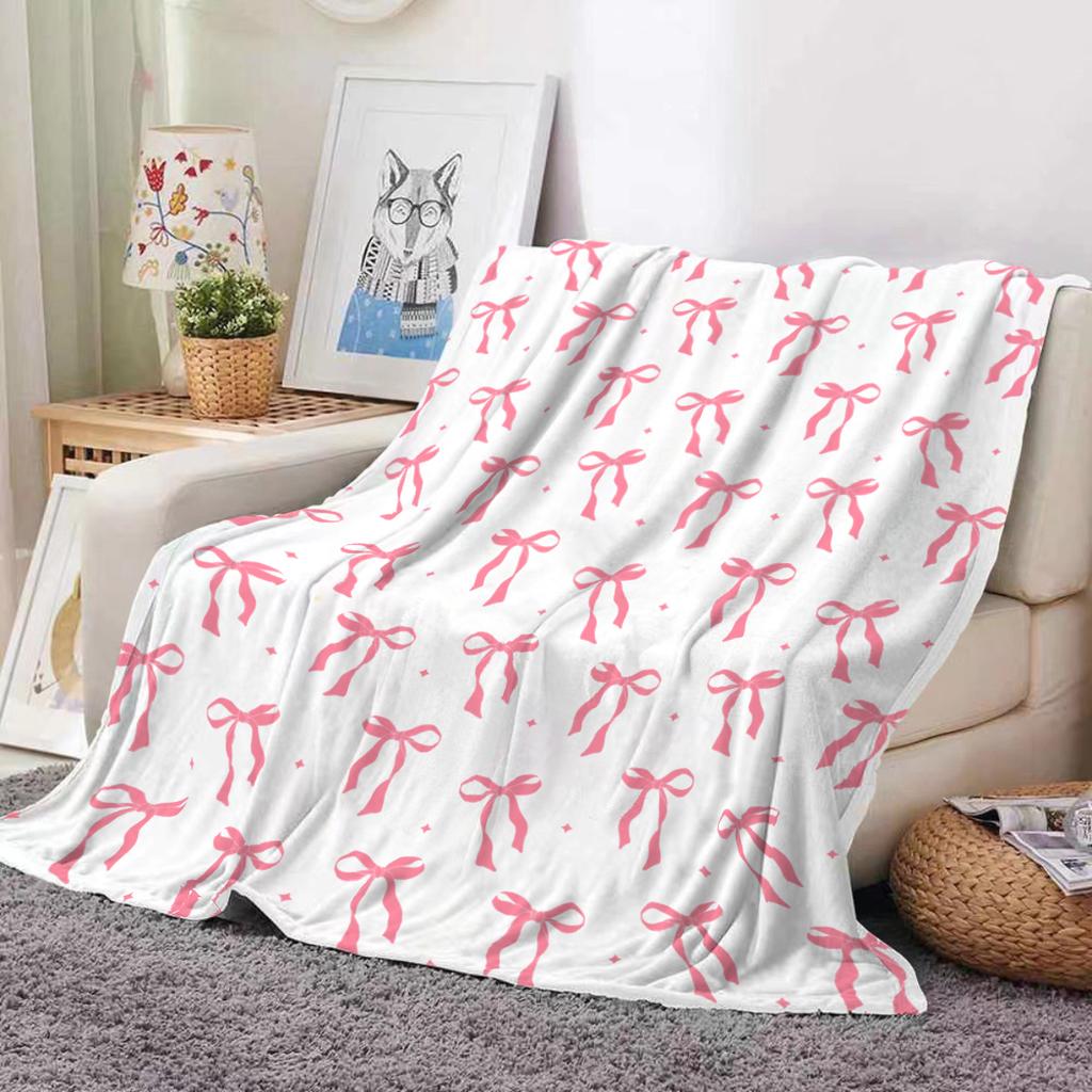 1pc Pink Bow Flannel Blanket, Nap Blanket, Suitable for Sofas, Beds, Cars, Rooms, Offices, Camping, Exquisite Gift Blankets
