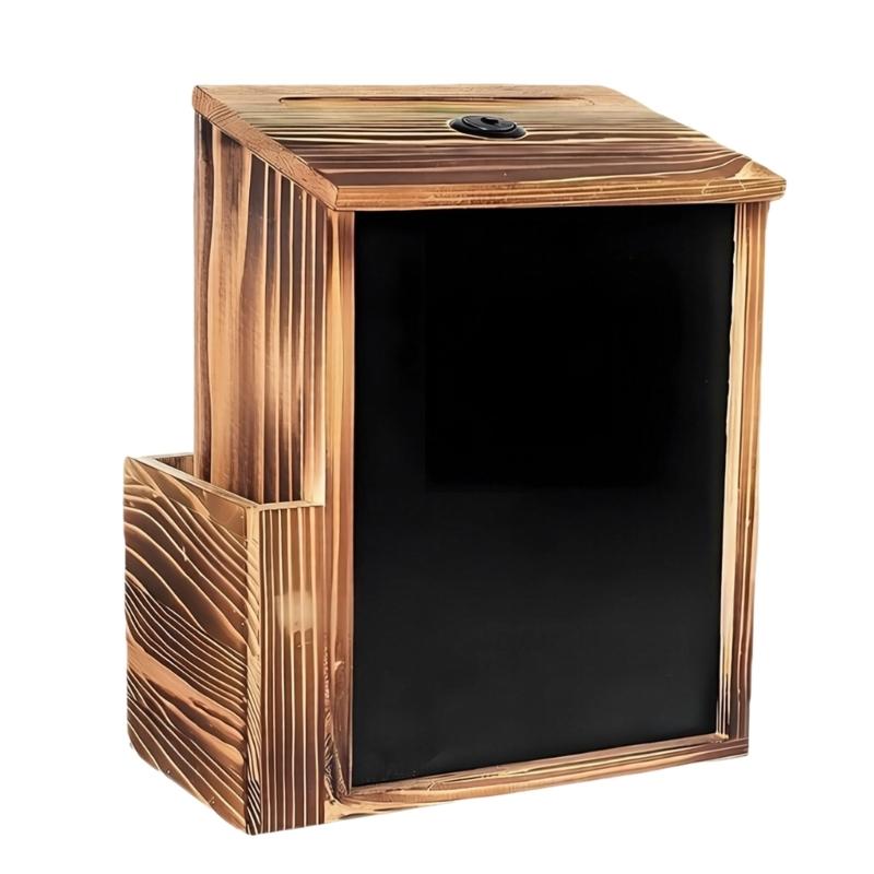 Wooden Mailbox Featuring Detachable Chalk Panel And Security Mechanism For Donations Feedback Office School Church