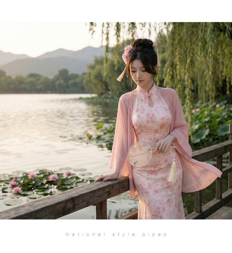 61017 New Chinese Halter Embroidery Dress & Shawl Set - Women's Summer 2026 Collection, Small Size Available