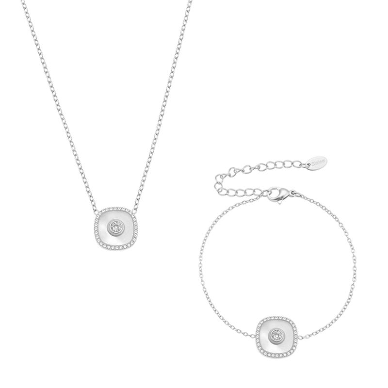 Delikatny Naszyjnik z Wisiorkiem w Kształcie Kwiatka Pasująca Bransoletka ze Stali Nierdzewnej Pozłacana 18k Łańcuszek z Ogniw Naszyjniki Bransoletki Zestaw Dla Kobiet