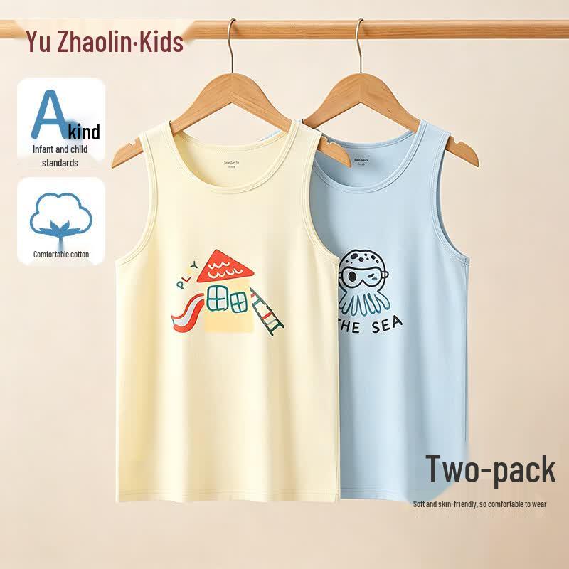 Yuzhaolin Boys Pure Cotton Summer Tank Top 2-Pack 140
