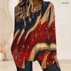Women Plus Size Square Neck Long Sleeve T Shirt Red Blue Golden Firework Star Wave Print Double Layer Front Top