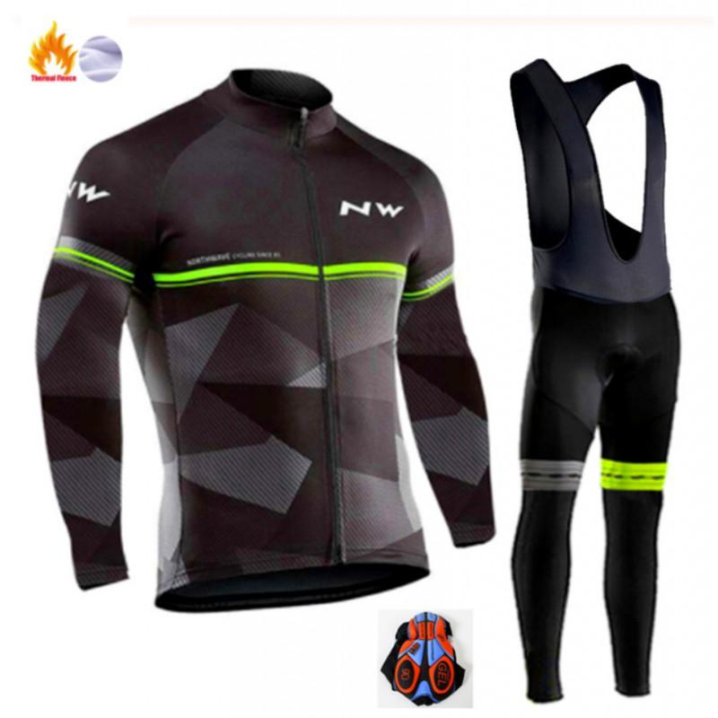 Northwave Thermal Fleece Cycling Jersey Pants Set Winter Warm Long Sleeve Full Kit Men Women