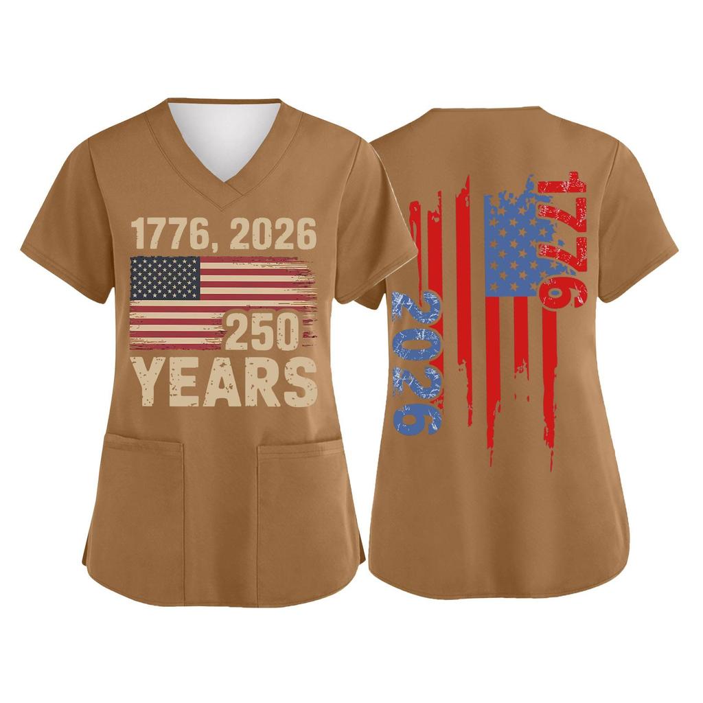 V-Ausschnitt Kurzarm Top mit Flaggen-Print 250 Jahre Buchstaben-Grafik Lockerer Pullover für Damen Herren Unisex