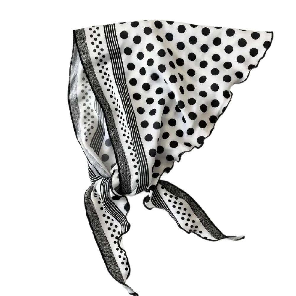 New linen Korean version retro simple black and white high temperament twill wave dot triangular square scarf shawl light luxury scarf
