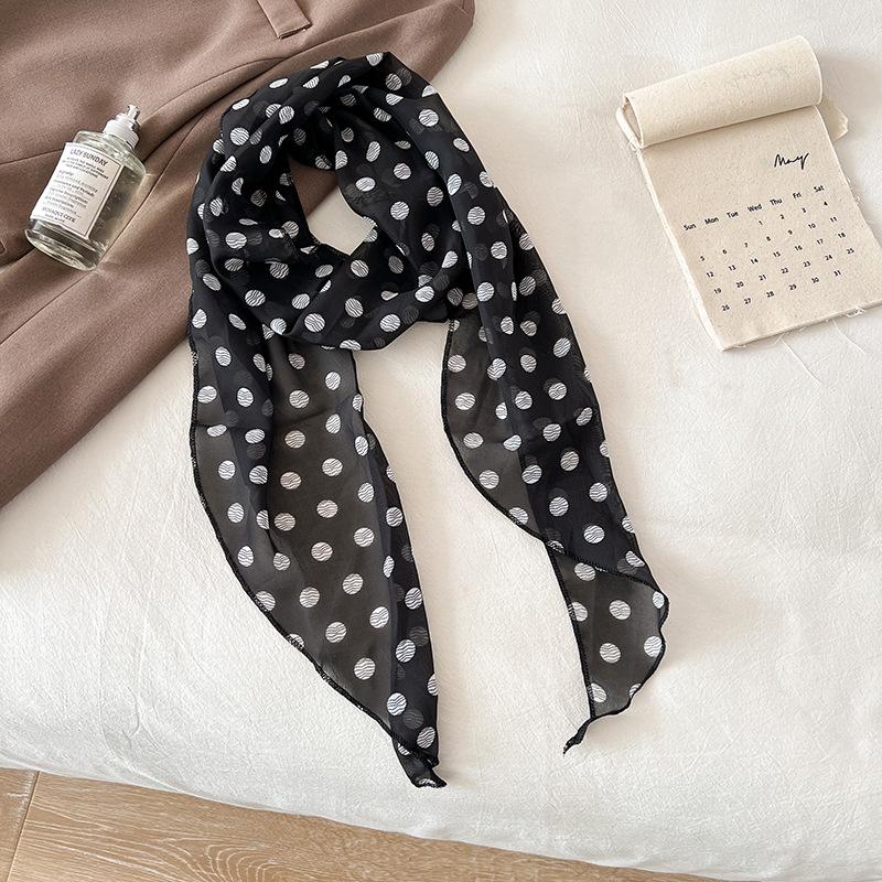Korean Style Brown Polka Dot Silk Scarf - Versatile Women's Lightweight Spring/Summer Accessory