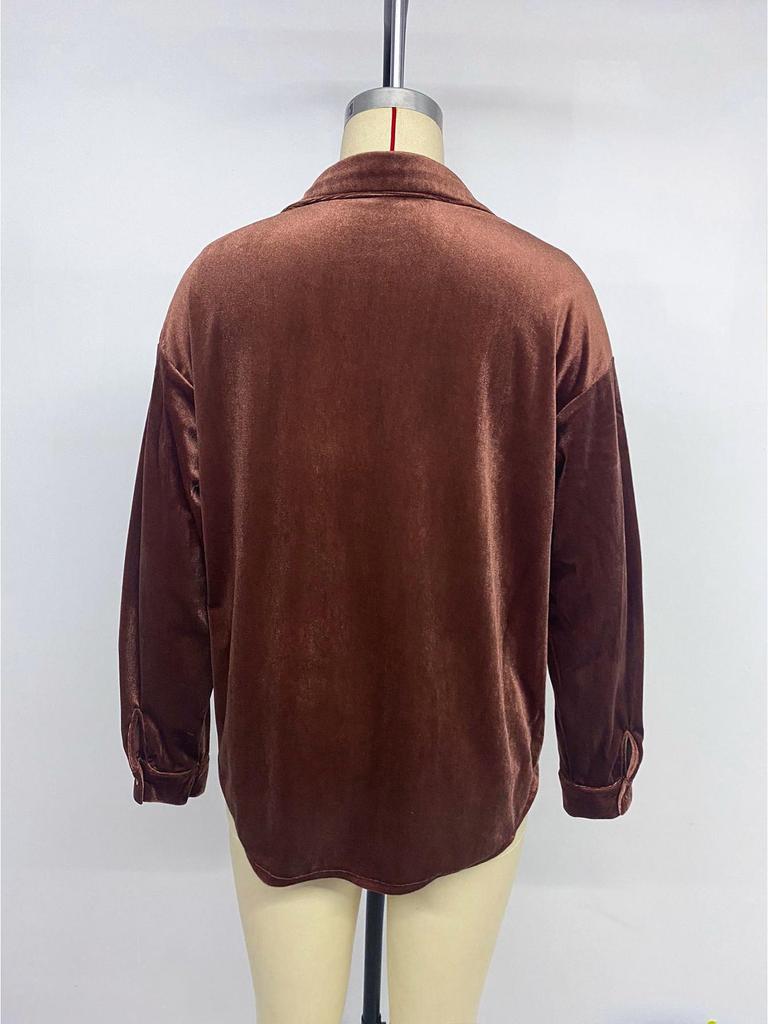 Retro Lapel Velvet Cardigan Shirt for Women - Long Sleeve, Autumn/Winter Collection 2026, European and American Style.