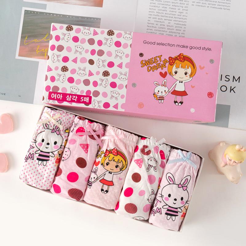 Korean Style Kids' Pure Cotton Cartoon Underwear - Medium & Large Girls' Triangle Shorts