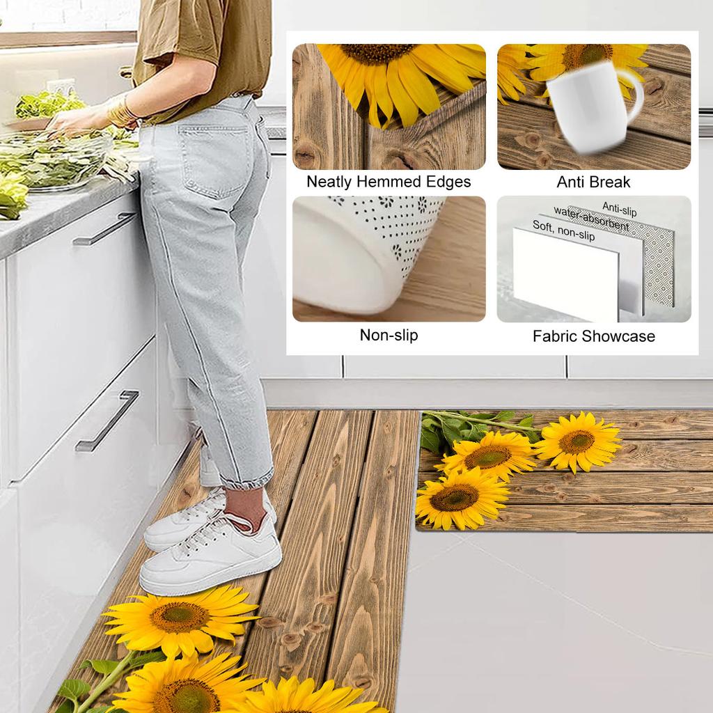 Beautiful Sunflower Print Area Rug, Soft Non-Slip Machine Washable Floor Mat for Kitchen Bathroom Entryway Home Decor