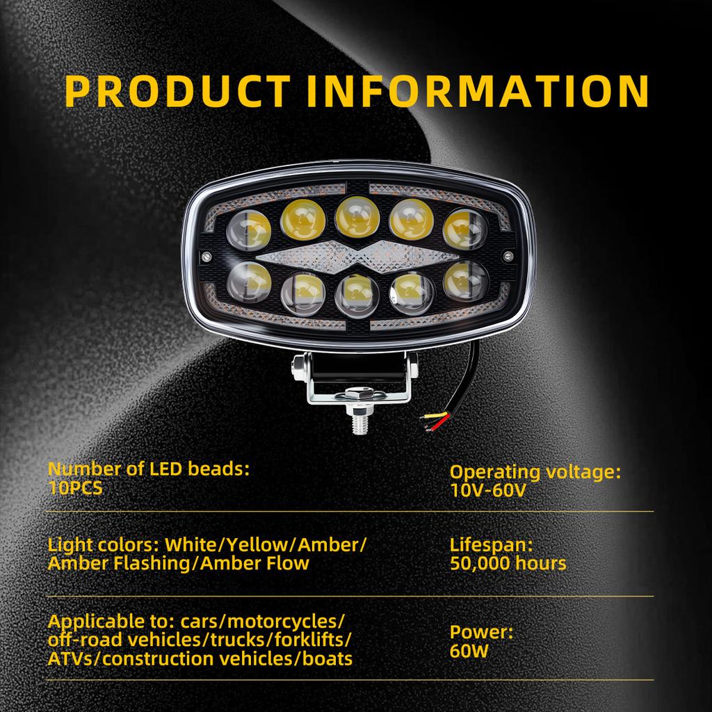 LED Work Light Headlight for Motorcycles and Off-Road Vehicles with Low Power Consumption and Aluminum Alloy Body Design