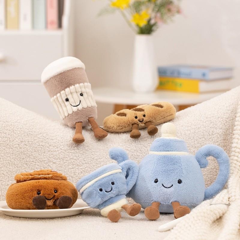 Teapot Cup Coffee Baguette Cinnamon Roll Baguette Plush Toys Short Kids Fabric