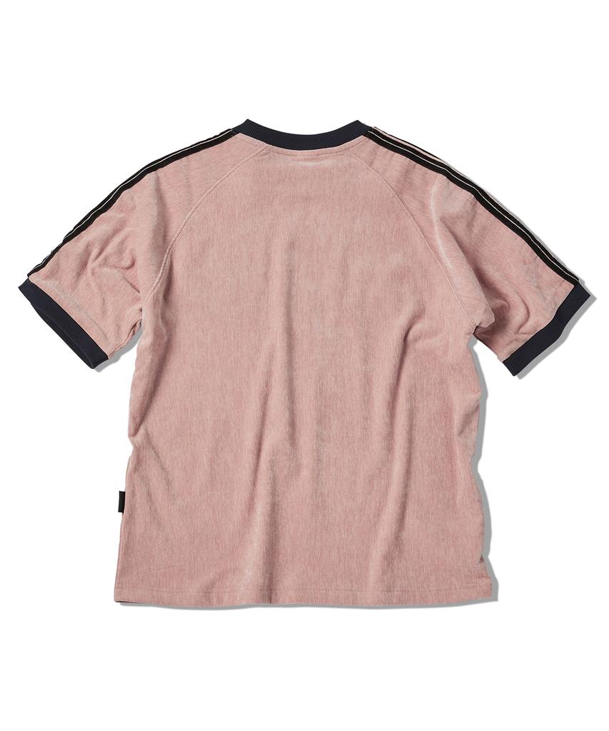 TRAVEL Velour Line Tape Ringer Short Sleeve T-Shirt Pink