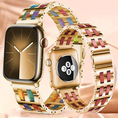 Watchband Bracelet For iWatch Serie 9 41mm 45mm 8 7 6 5 Stainless Steel Resin Strap For Apple Watch Ultra 2 49mm Band 40mm 44mm Wristband