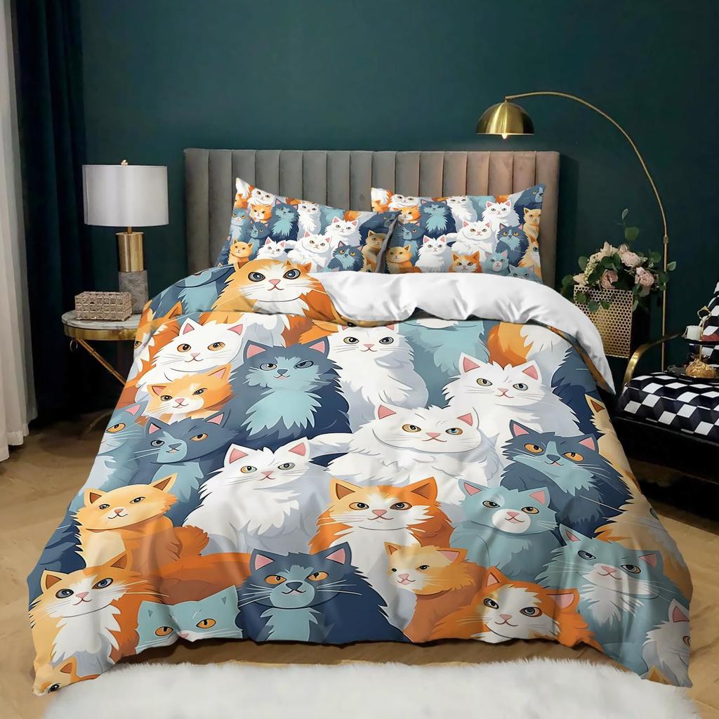 Cute Cat Down Comforter Set Bedding Set 3-piece Duvet Cover Set